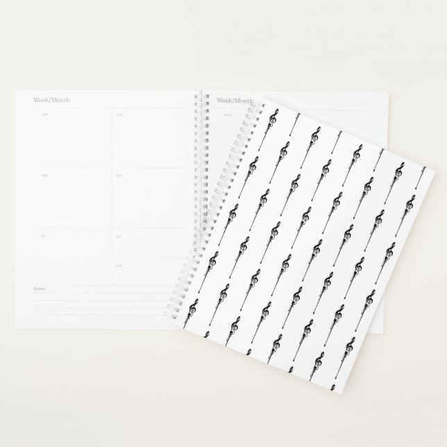 Music Motif Melting Treble Clef Black and White Planner (Display)