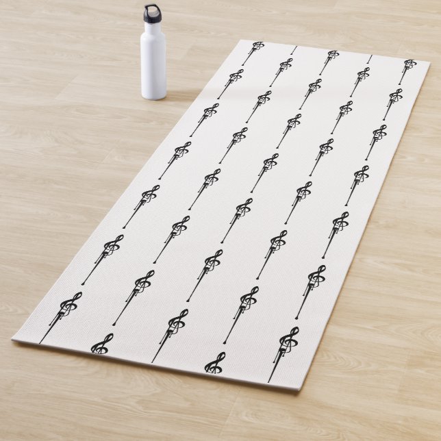 Music Motif Melting Treble Clef Black and White Yoga Mat (In Situ)