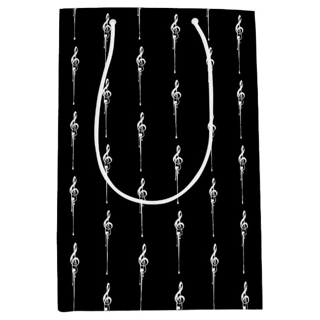 Music Motif Melting Treble Clef White and Black Medium Gift Bag (Front)