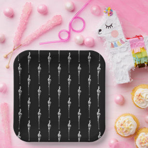 Music Motif Melting Treble Clef White and Black Paper Plate