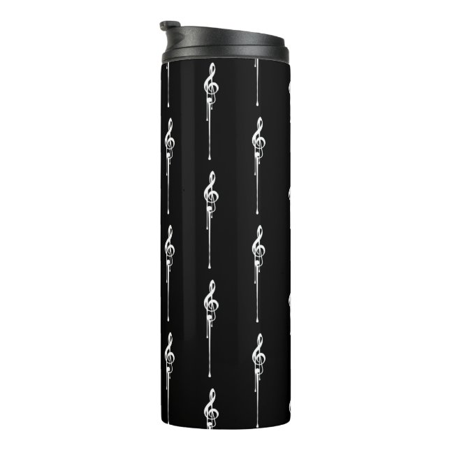 Music Motif Melting Treble Clef White and Black Thermal Tumbler (Rotated Right)