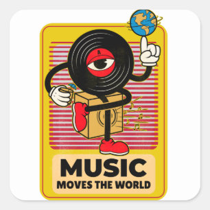 Music Moves The World Vintage Art Square Sticker