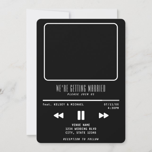 Music MP3 Player Wedding Black Invitation (Front)