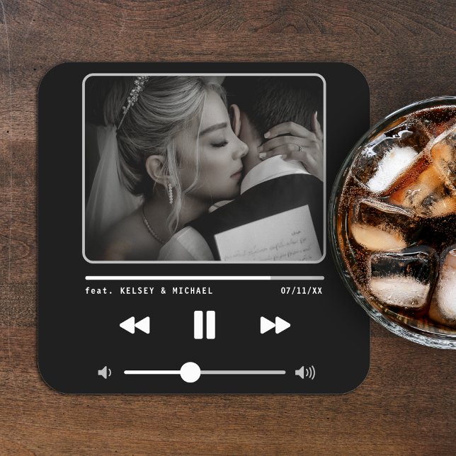 Music MP3 Player Wedding Black Square Paper Coaster (Creator Uploaded)