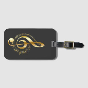 Music, music, music, treble clef in gold, luggage tag