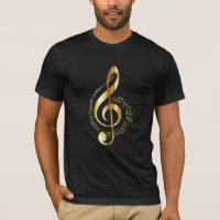 Music, music, music, treble clef in gold,