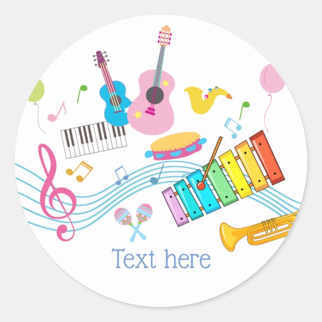music, musical instruments drum kids singing classic round sticker (Front)