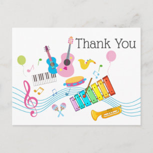 music, musical instruments drum kids singing invitation postcard