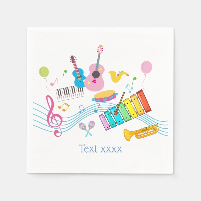 music, musical instruments drum kids singing napkin (Front)