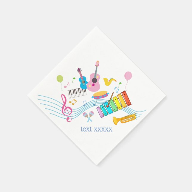 music, musical instruments drum kids singing napkin (Corner)