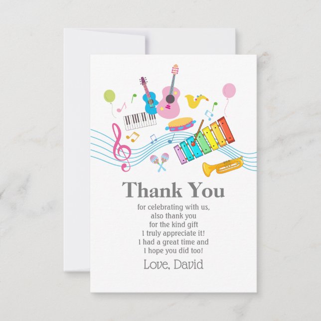 music, musical instruments drum kids singing thank you card (Front)