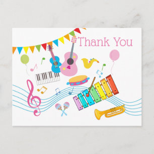 music, musical instruments drum kids thank you invitation postcard
