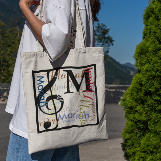Music . musical note . treble clef with her name tote bag (Creator Uploaded)