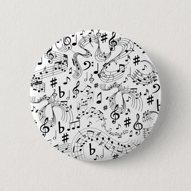 Music Musical Notes Black and White 6 Cm Round Badge (Front)