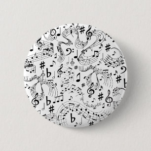 Music Musical Notes Black and White 6 Cm Round Badge