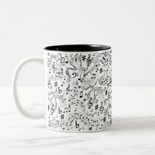 Music Musical Notes Black and White Two-Tone Coffee Mug