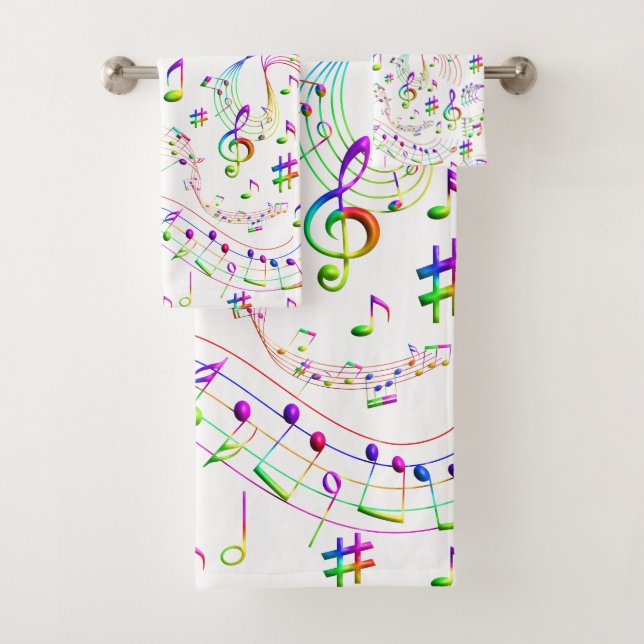 Music, Musical Notes, Colourful Bath Towel Set (Insitu)