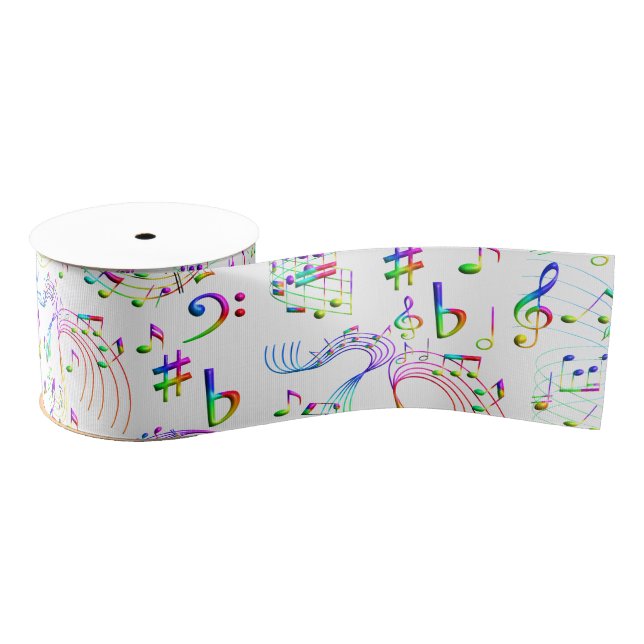 Music, Musical Notes, Colourful Grosgrain Ribbon (Spool)