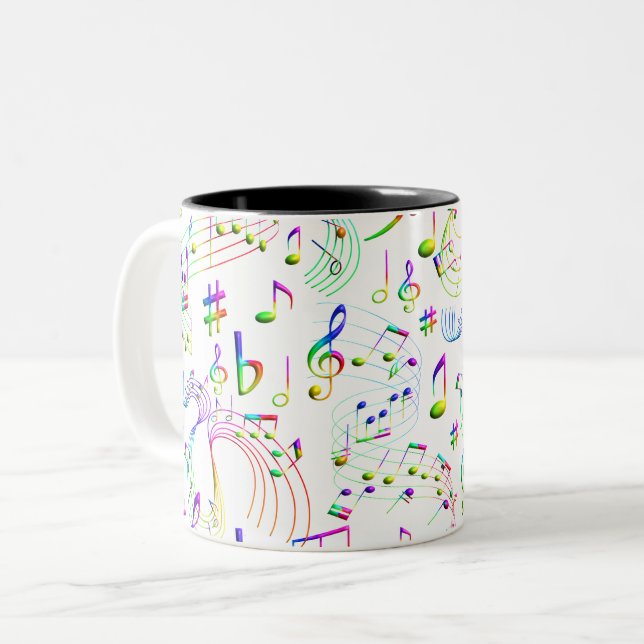 Music Musical Notes Colourful Two-Tone Coffee Mug (Front Left)