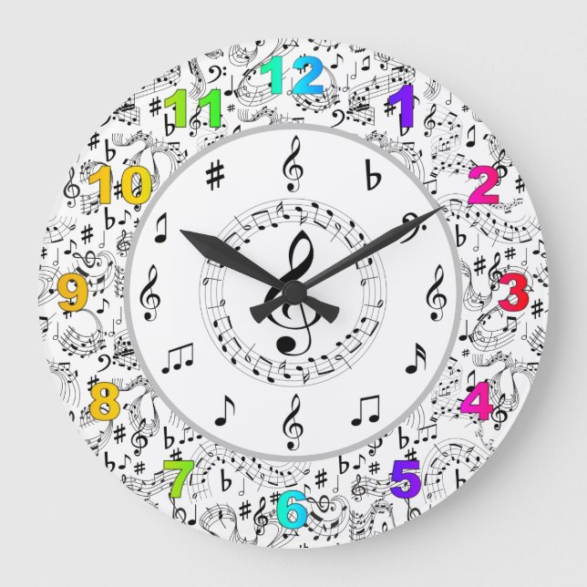 Music, Musical Notes Large Clock (Front)