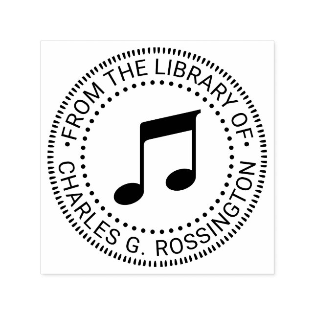 Music Musical Notes Round Library Book Name Self-inking Stamp (Design)