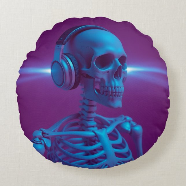 Music Never Dies Skeleton Round Cushion (Front)