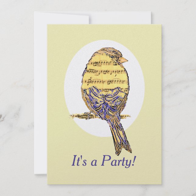 Music Note Bird Theme Birthday Custom Invite (Front)