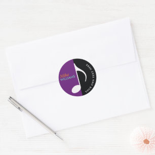 Music Note black & purple Classic Round Sticker