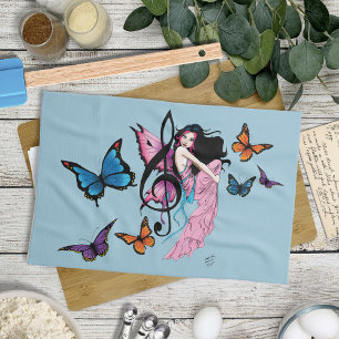 Music Note Butterflies Fairy Tea Towel
