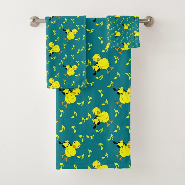 Music Note Chick Pattern Bath Towel Set (Insitu)