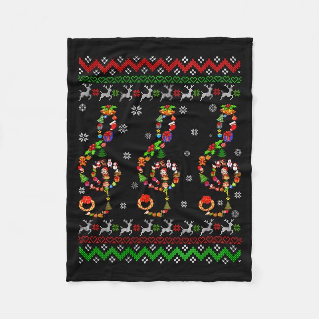 Music Note Christmas Ugly Sweater Musical Teacher  Fleece Blanket (Front)