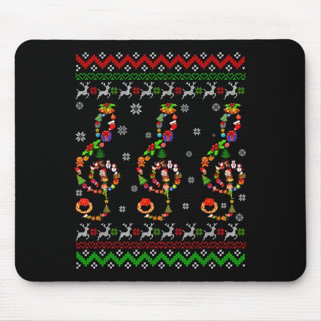 Music Note Christmas Ugly Sweater Musical Teacher  Mouse Mat (Front)