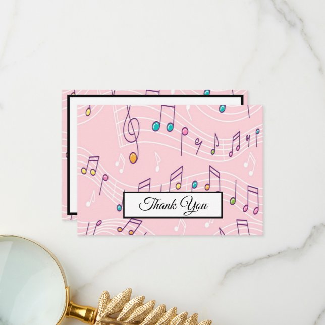 Music Note Colourful Pattern Music Theme Musician  Thank You Card (Front/Back In Situ)