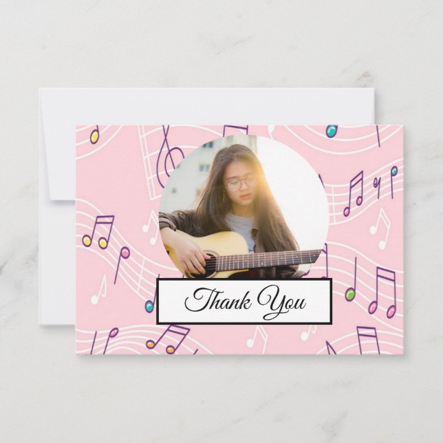 Music Note Colourful Pattern Theme Musician Photo Thank You Card (Front)