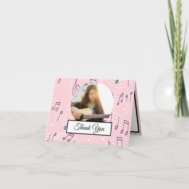 Music Note Colourful Pattern Theme Musician Photo Thank You Card (Front)