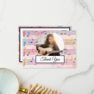 Music Note Colourful Pattern Theme Musician Photo Thank You Card