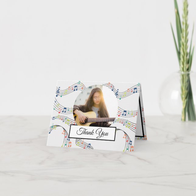 Music Note Colourful Pattern Theme Musician Photo  Thank You Card (Front)
