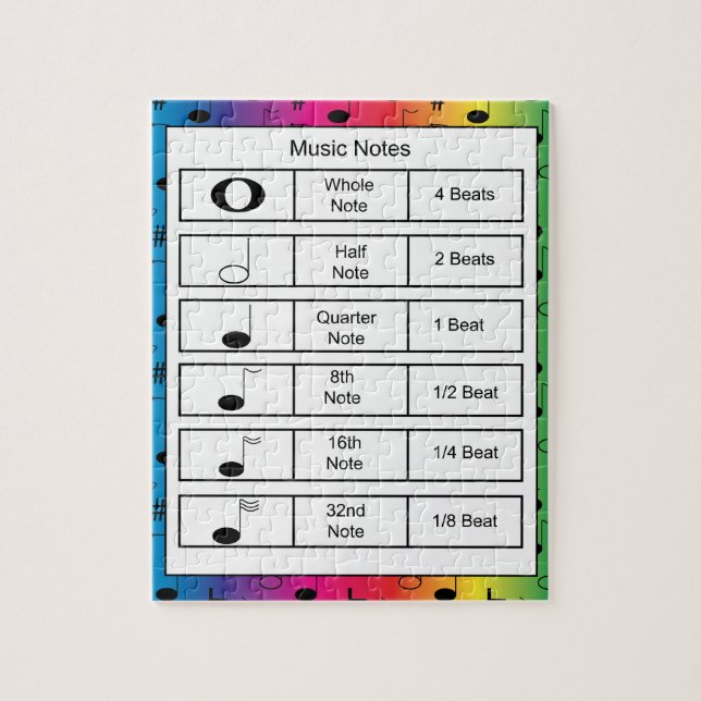 Music Note Educational Rainbow Jigsaw Puzzle (Vertical)