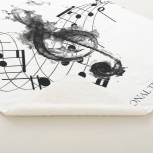 Music note elegant black and white sherpa blanket