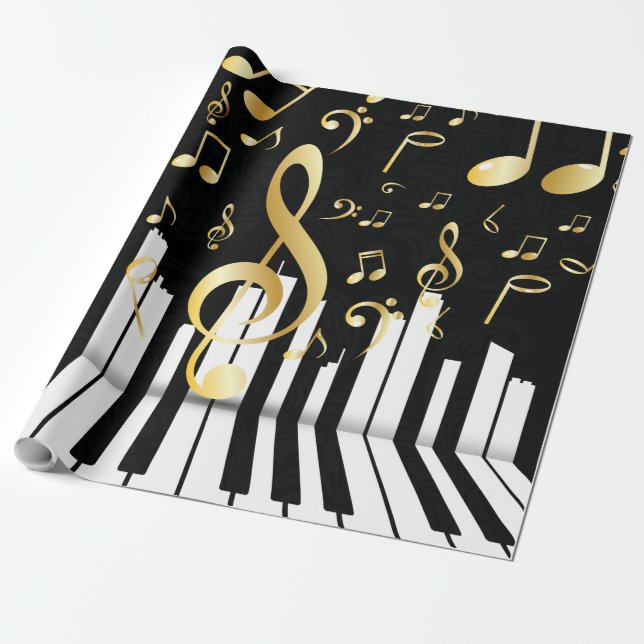 Music Note elegant Luxury piano keys Wrapping Paper (Unrolled)