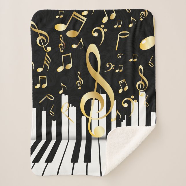 Music note elegant piano keys sherpa blanket (Front)