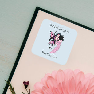 Music Note Fairy Bookplate Square Sticker