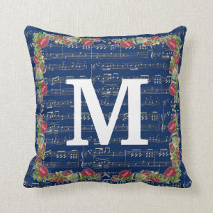 Music Note Flower Throw Pillow 16" x 16"