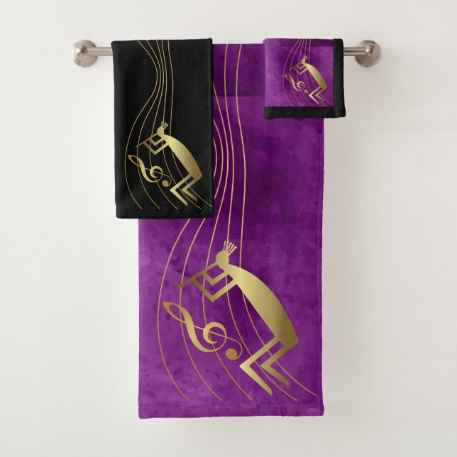 Music Note Gold Kokopelli Towels (Insitu)