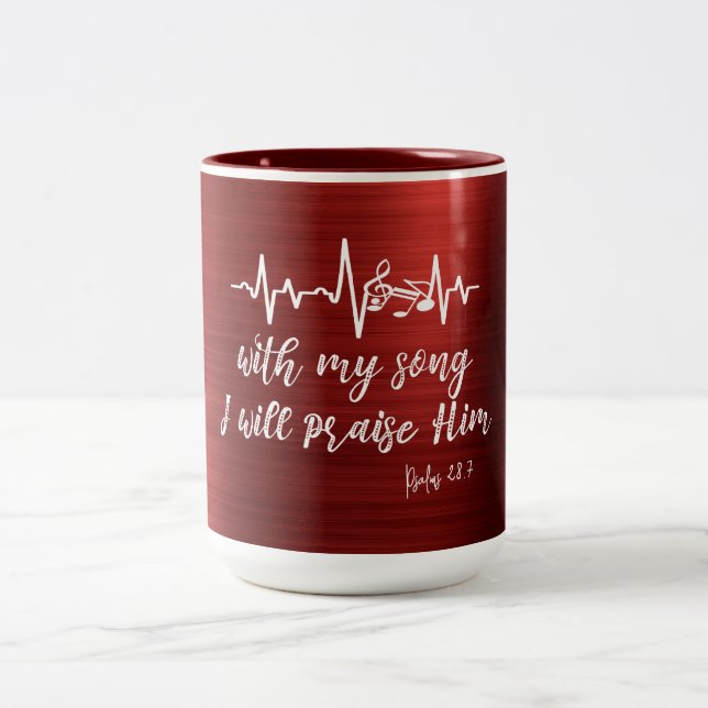 Music Note Heartbeat with Psalms Scripture Two-Tone Coffee Mug (Center)