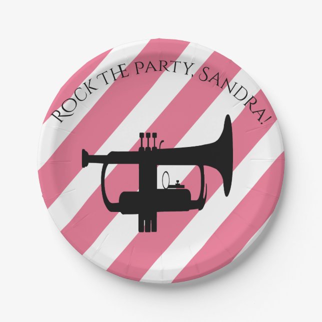 Music Note Luxury black and white Personalise Paper Plate (Front)