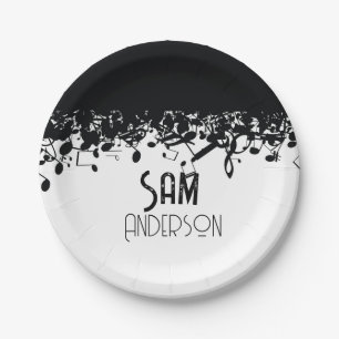 Music Note Luxury black and white Personalised Paper Plate