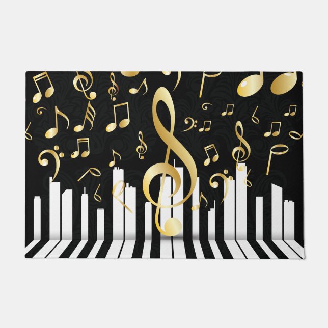 Music Note Luxury Gold piano keys Doormat (Front)
