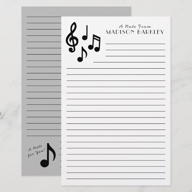 Music Note Musician Teacher Stationery (Front/Back)