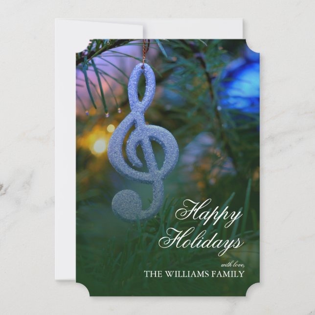 Music Note Ornament on Tree Holiday Card (Front)